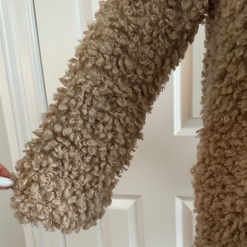 For The Republic Tan Curly Faux Fur Teddy Sherpa Bouclé Cozy Boho Jacket Size M - Picture 6 of 17